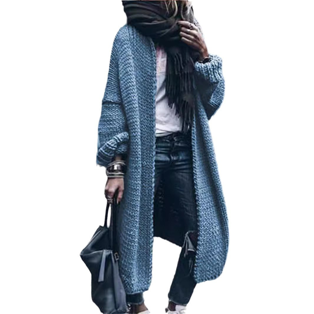 Damen Langer Grobstrick-Mantelcardigan mit überschnittener Schulter und offener Front Drune