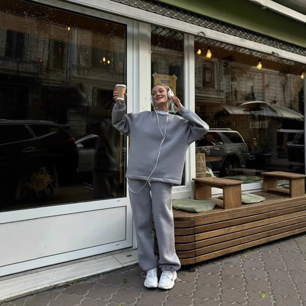 Damen Oversize-Sweatshirt und High-Waist Lounge-Jogginghose Set aus brushed Baumwollmix Drune