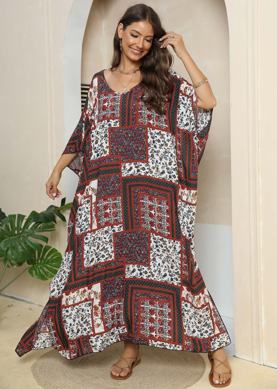 Damen lässiges Maxikleid im Patchwork-Design Drune
