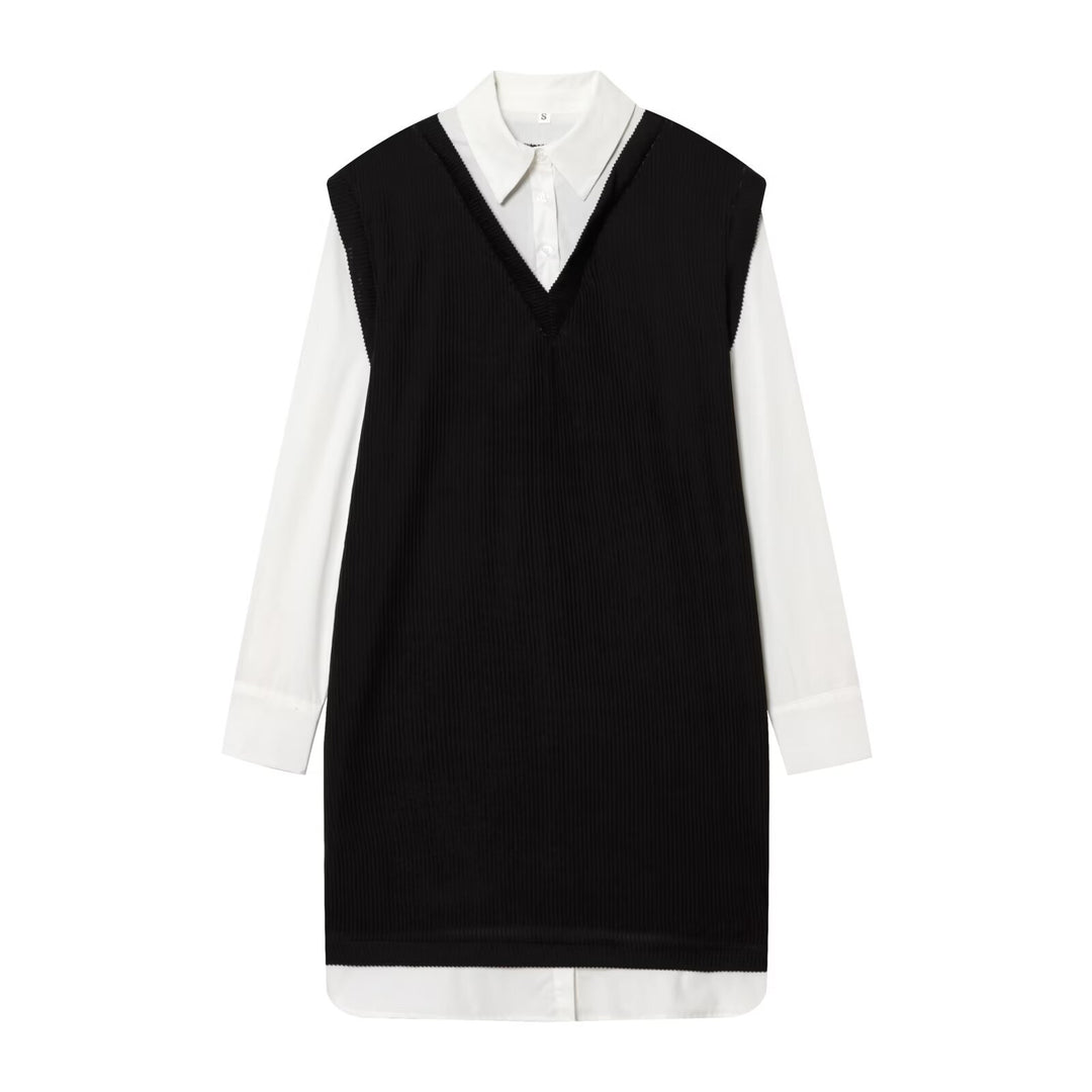 Damen Langes Hemdblusenkleid mit eingearbeiteter Strickweste Drune