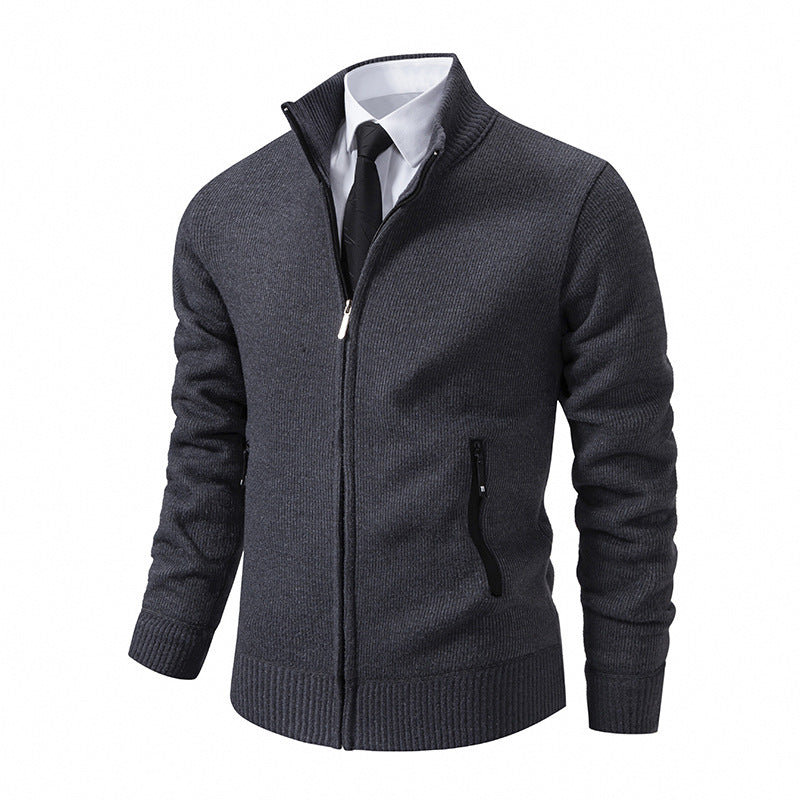 Herren Feinstrick-Zipjacke mit Stehkragen und verdecktem Reißverschluss Drune