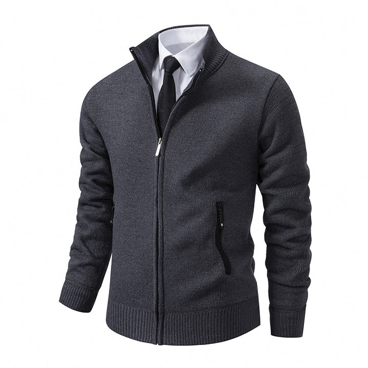 Herren Feinstrick-Zipjacke mit Stehkragen und verdecktem Reißverschluss Drune