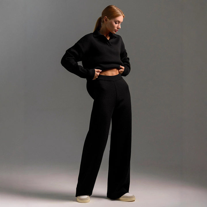 Damen Lässiges Poloshirt undweite Leggings Set Drune