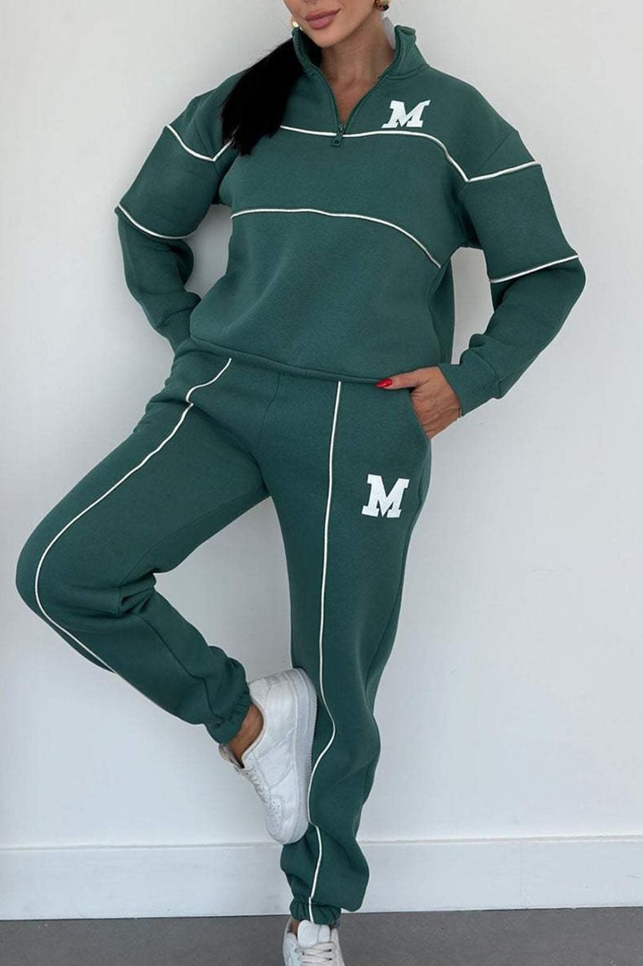 Damen sportlicher Lounge-Anzug mit hohem Kragen und elastischem Bund Drune