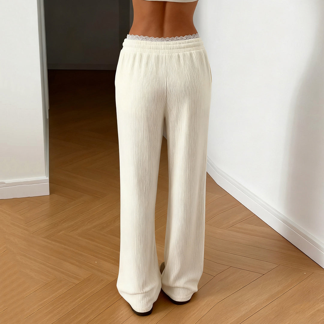 Damen Flared-Loungehose mit elastischem Bund und Bindebändern Drune