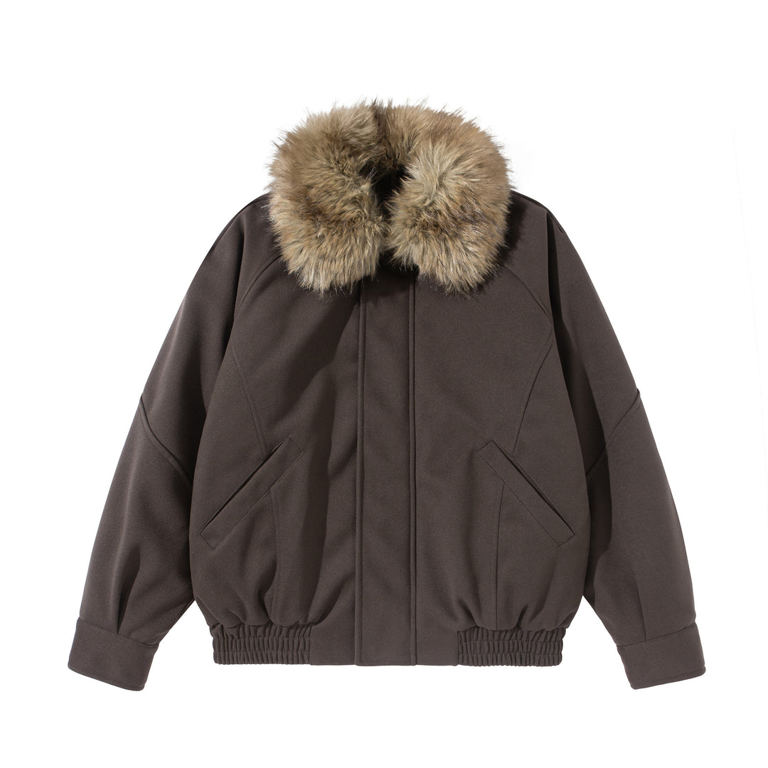 Damen Boxy Blouson mit voluminösem Kunstfellkragen und elastischem Saum Drune