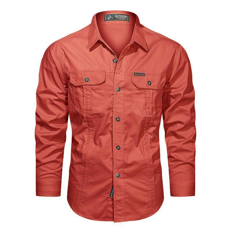 Herren nan robustes langärmeliges Outdoorhemd mit doppelten Brusttaschen und Button-Front Drune