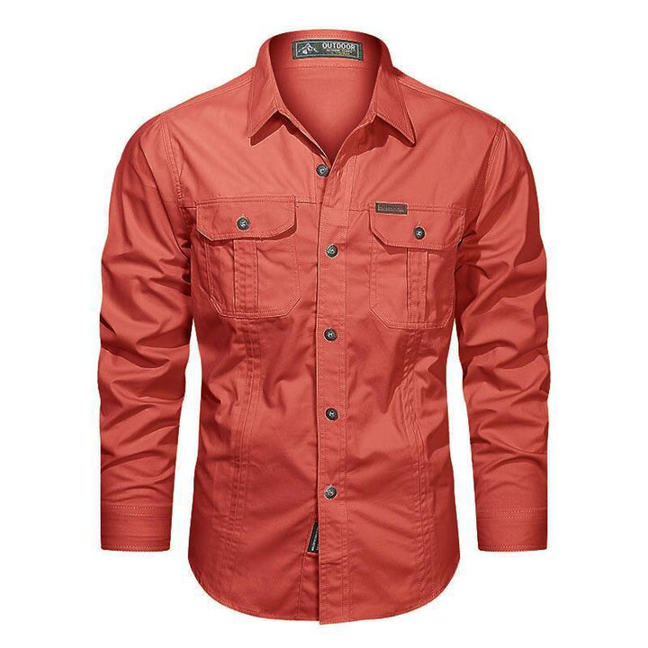 Herren nan robustes langärmeliges Outdoorhemd mit doppelten Brusttaschen und Button-Front Drune