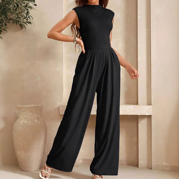 Damen Eleganter Jumpsuit mit hohem Kragen und weitem Bein Drune