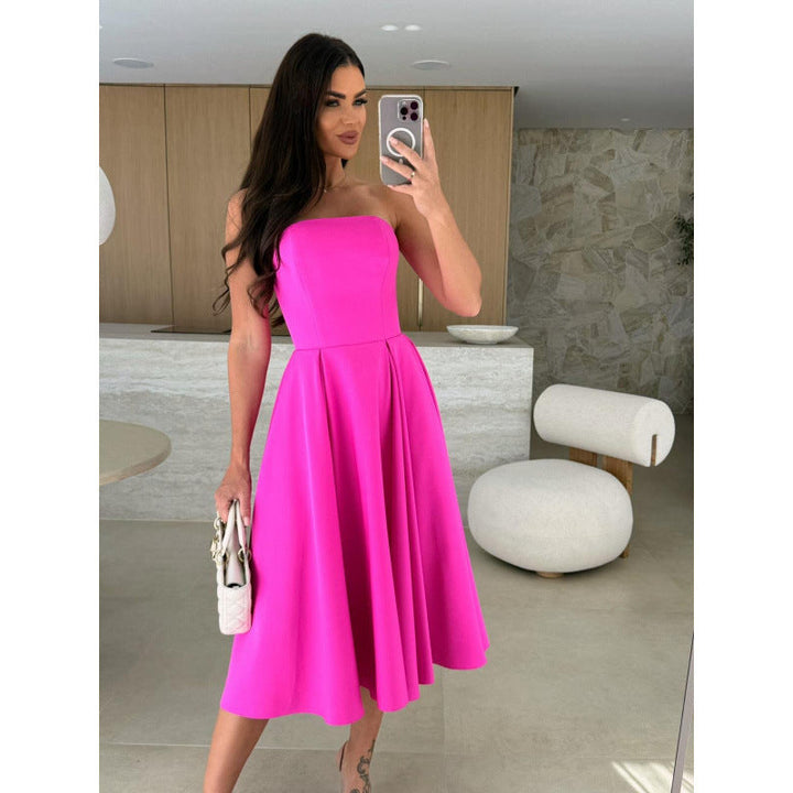 Damen elegantes Cocktailkleid mit trägerlosem Design Drune