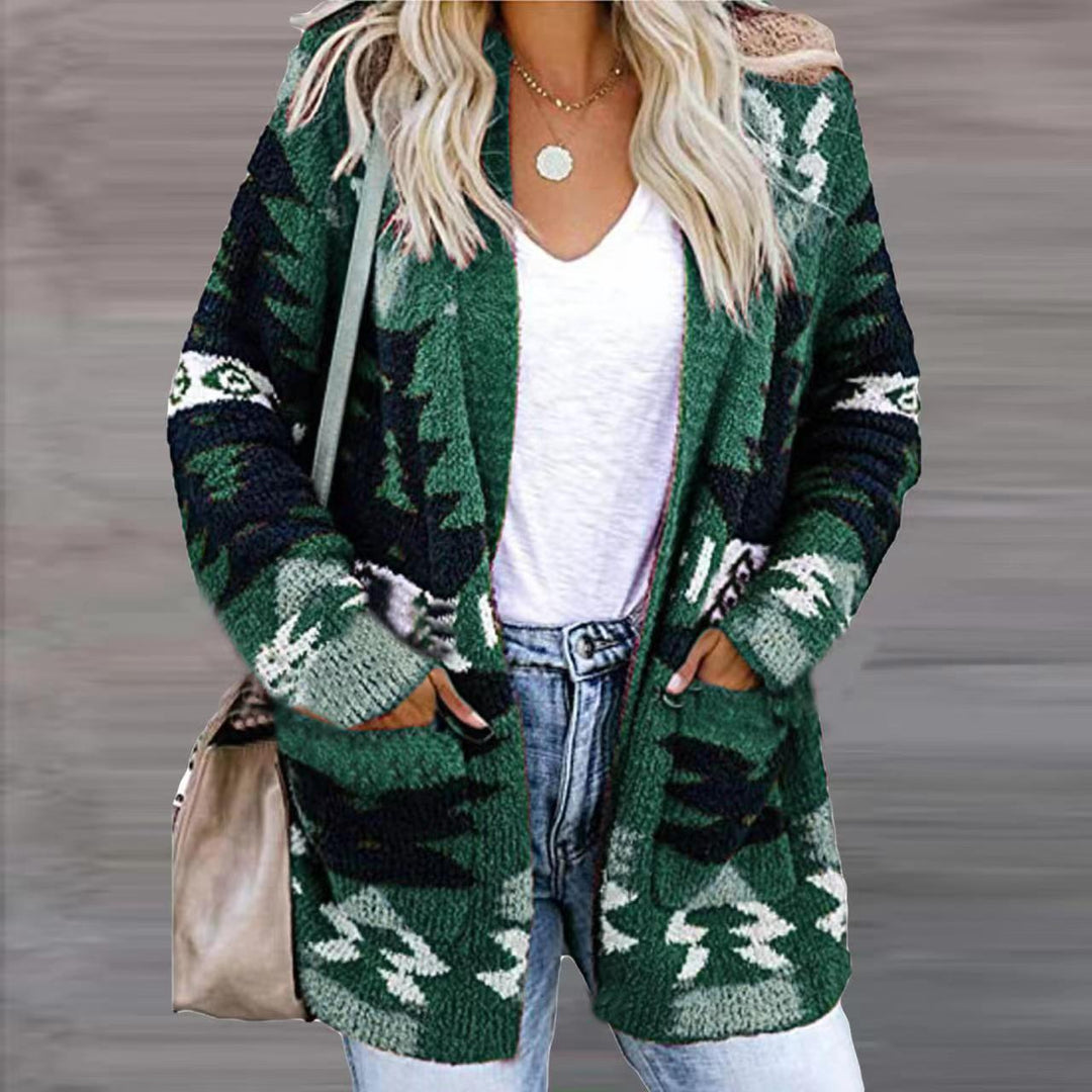 Damen stilvolle Strickjacke mit asymmetrischem Muster und aufgesetzten Taschen Drune