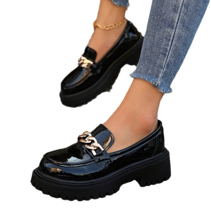 Damen Chunky Loafers mit goldener Kettenverzierung und rutschfester Sohle Drune