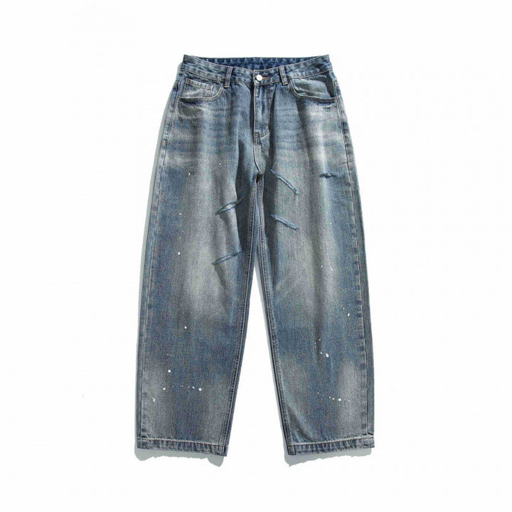 Unisex Weite Vintage-Denim-Jeans mit Destroy-Details und Paint-Splatter Drune