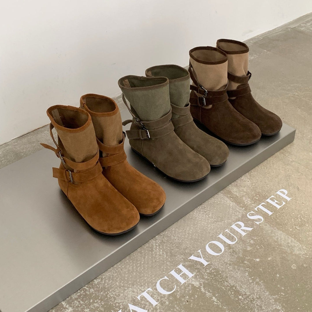 Damen Komfortable Stiefeletten mit dekorativen Riemen Drune