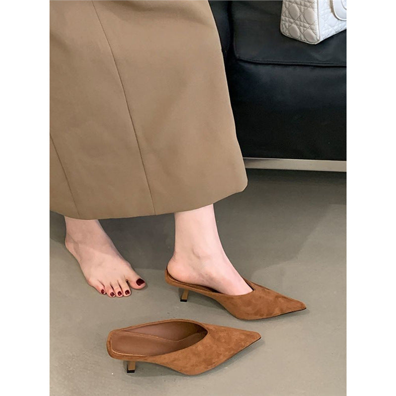 Damen Spitz zulaufende Schlupf‑Mules mit sculpted Kittenabsatz Drune