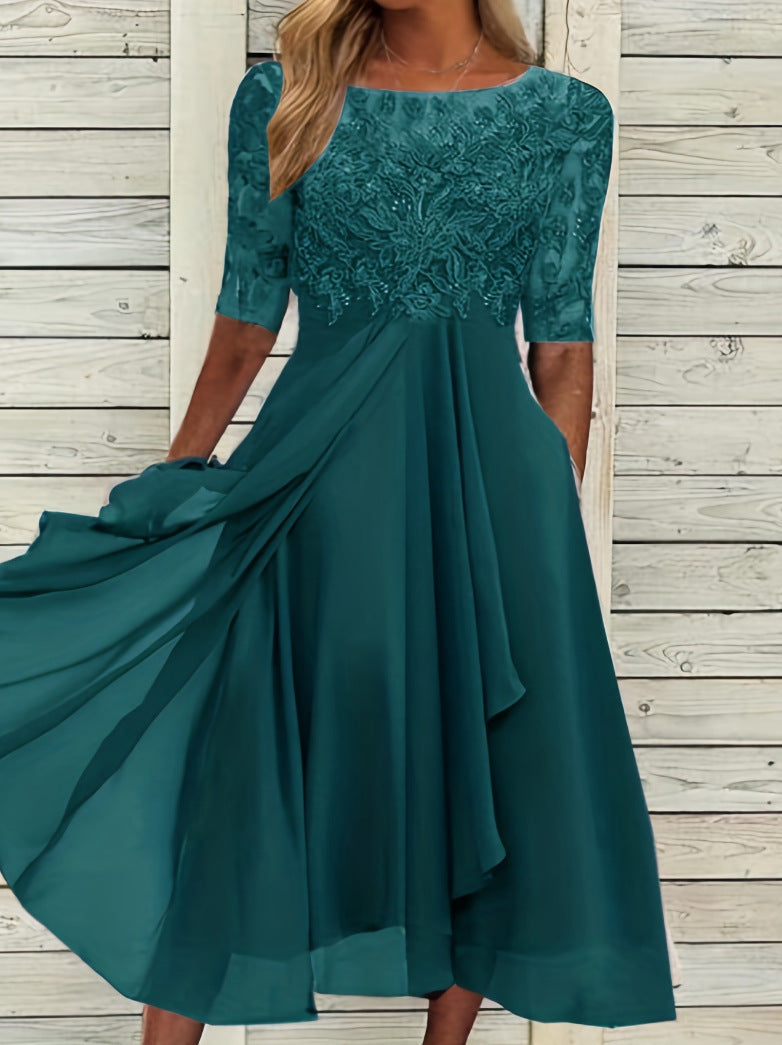 Damen Abendkleid mit elegantem Stickdesign und fließendem Rock Drune
