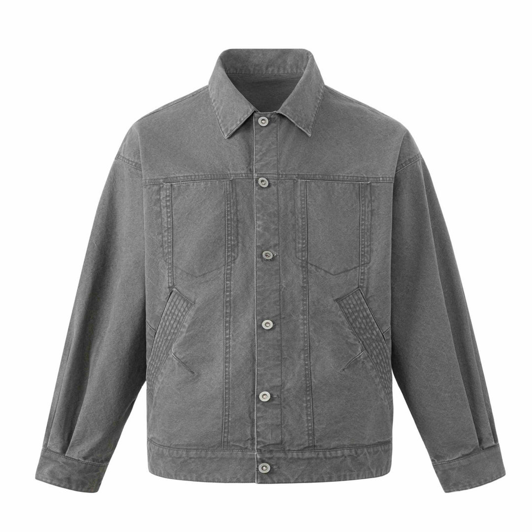 Herren Boxy-Canvas-Blouson im Workwear‑Look mit Hemdkragen und gesteppter Taschenpartie Drune