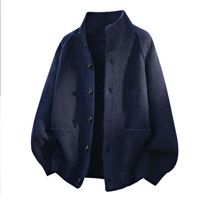 Herren Grobgestrickter Oversize-Cardigan mit hohem Rippenkragen & aufgesetzten Taschen Drune