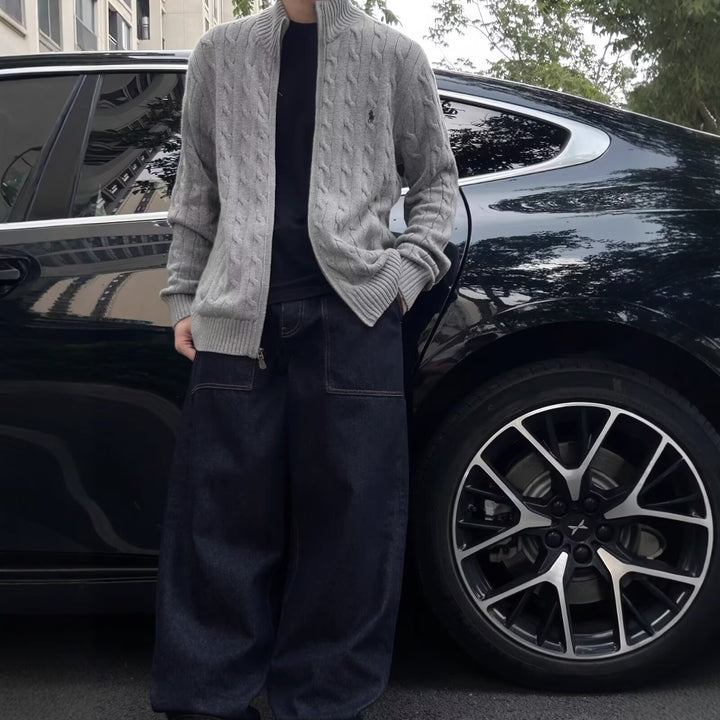 Herren Modische Strickjacke mit Kabelmuster Drune