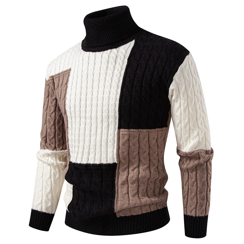 Herren nan strukturierter Rollkragenpullover mit Farbblock-Zopfstrick Drune