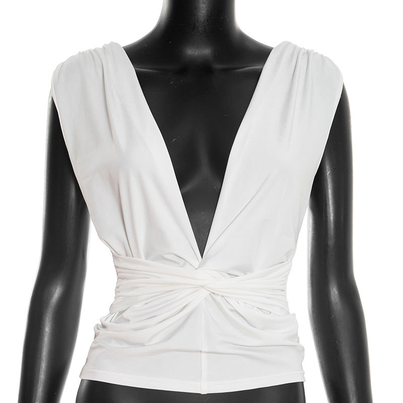 Damen Wickeloberteil mit tiefem V-Ausschnitt und elegantem Knotendetail Drune