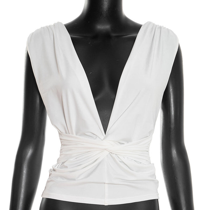 Damen Wickeloberteil mit tiefem V-Ausschnitt und elegantem Knotendetail Drune