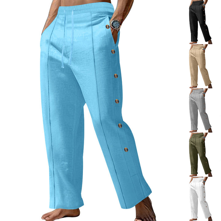 Herren nan maritime Relaxhose mit weitem Bein, elastischem Kordelzugbund und seitlicher Knopfleiste Drune