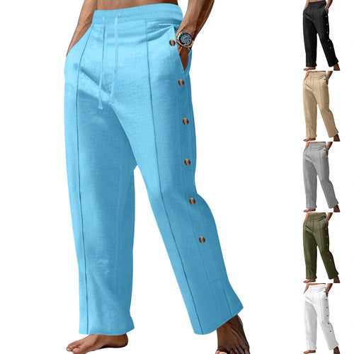Herren nan maritime Relaxhose mit weitem Bein, elastischem Kordelzugbund und seitlicher Knopfleiste Drune