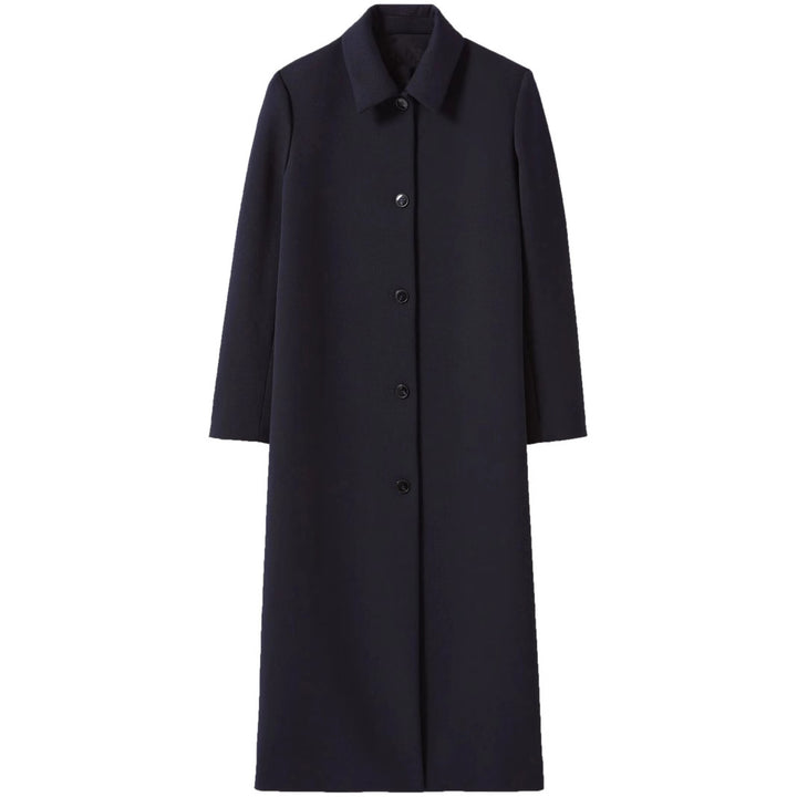 Damen langer minimalistischer Mantel mit geradem Schnitt und Hemdkragen Drune