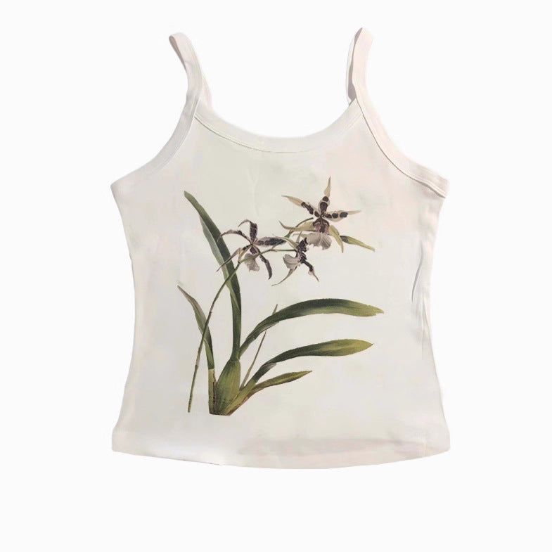 Damen Crop-Top mit floralem Design und schmalen Trägern Drune