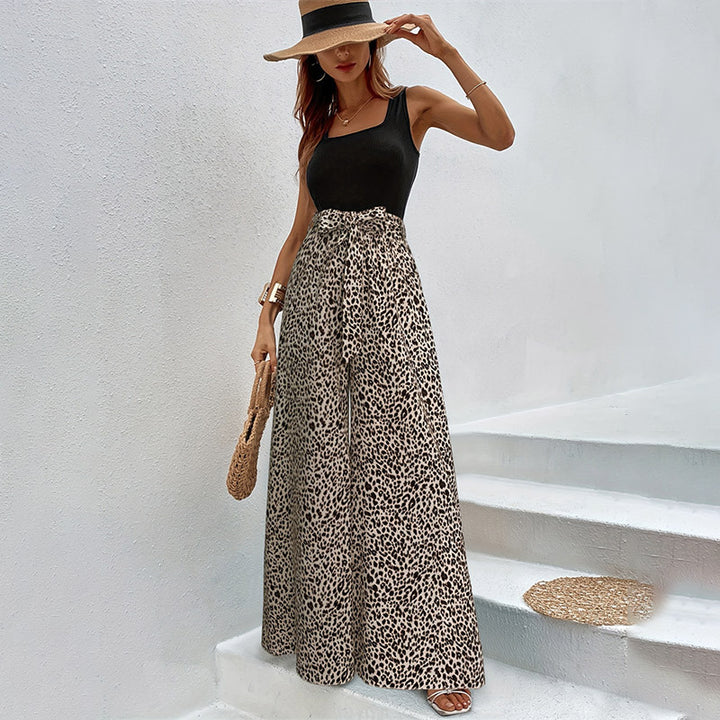 Damen weite Palazzo-Hose mit stylishm Leopardenmuster Drune