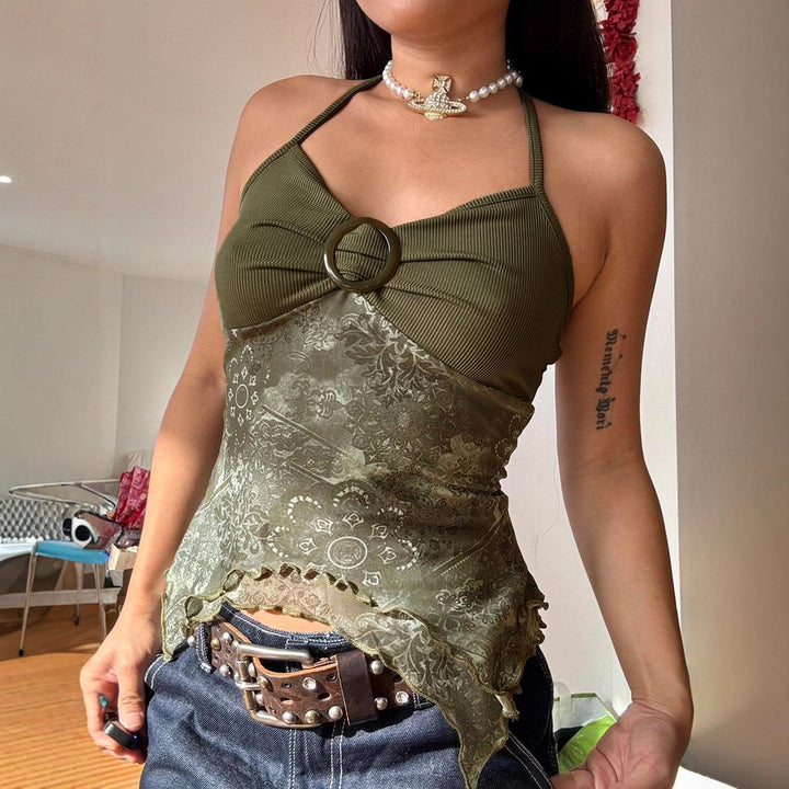 Damen Spitzentop mit floralem Muster und raffinierten Details Drune