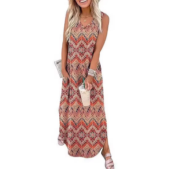 Damen Maxi-Kleid mit modernem V-Ausschnitt und praktischem Taschendesign Drune