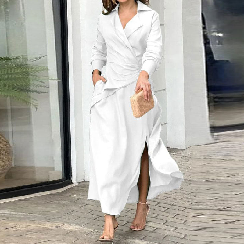 Damen Elegantes Wickelkleid mit tailliertem Schnitt und langen Ärmeln Drune
