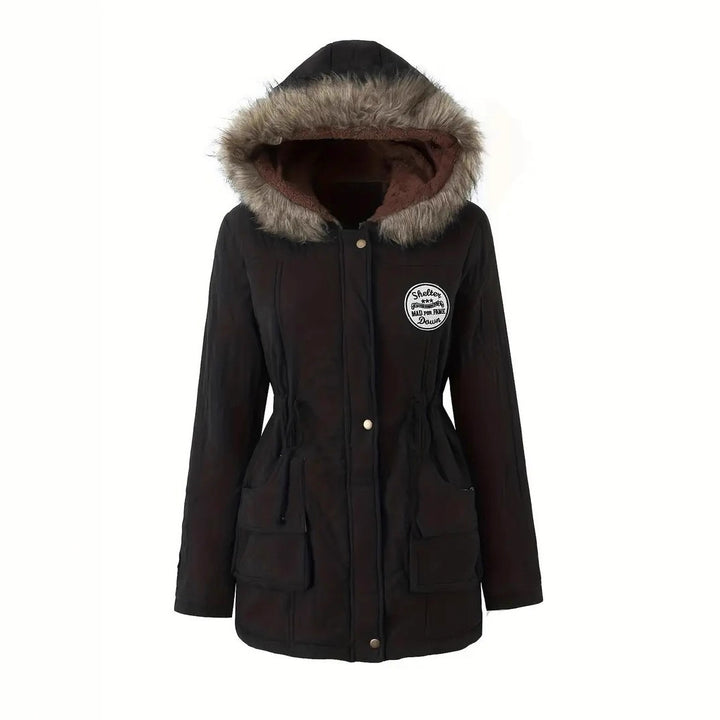 Damen taillierter Parka mit Teddyfutter, Kunstfellkapuze und Multifunktions-Taschen Drune