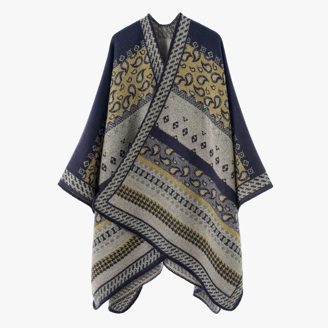 Damen Offenes Jacquard-Cape mit Paisley- und Ethno-Motiv Drune