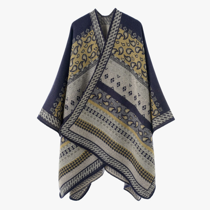 Damen Offenes Jacquard-Cape mit Paisley- und Ethno-Motiv Drune