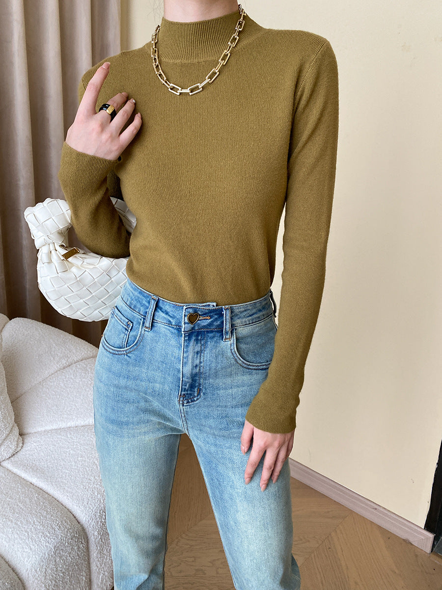 Damen eleganter Feinstrickpullover mit hohem Kragen Drune