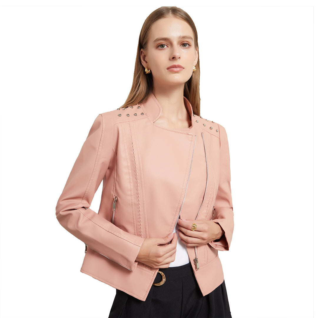 Damen nan Bikerjacke aus Kunstleder mit Nietenbesatz und asymmetrischem Reißverschluss Drune
