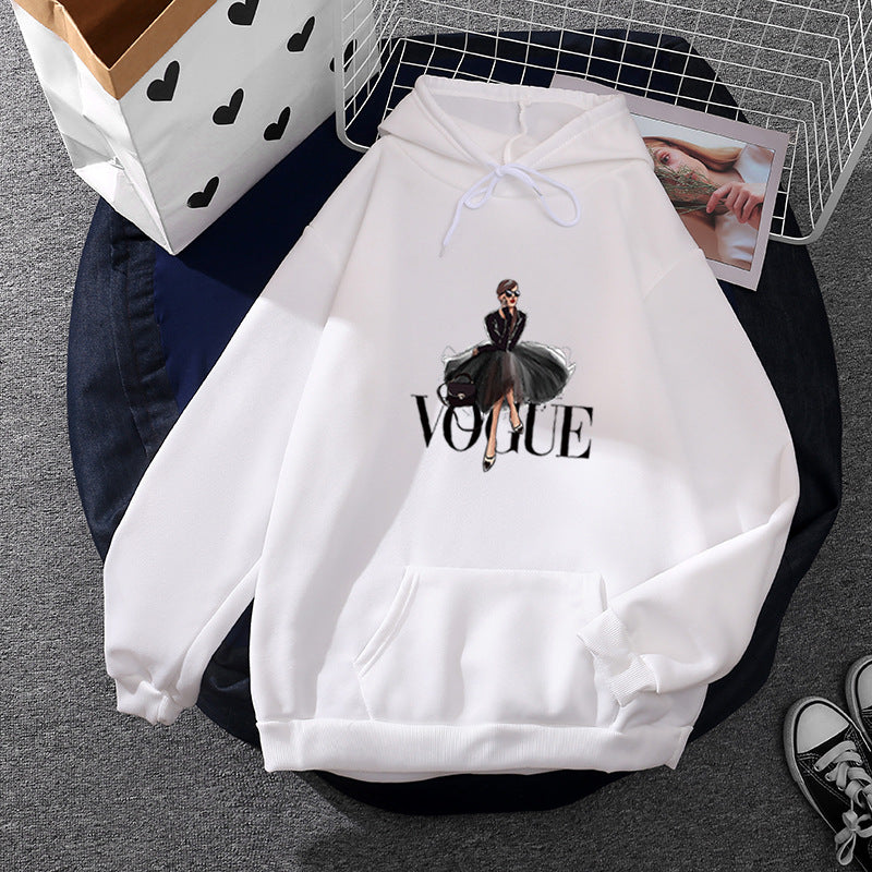 Damen nan modischer Kapuzenpullover mit Fashion-Illustration, geräumiger Eingrifftasche und kuscheligem Fleece Drune