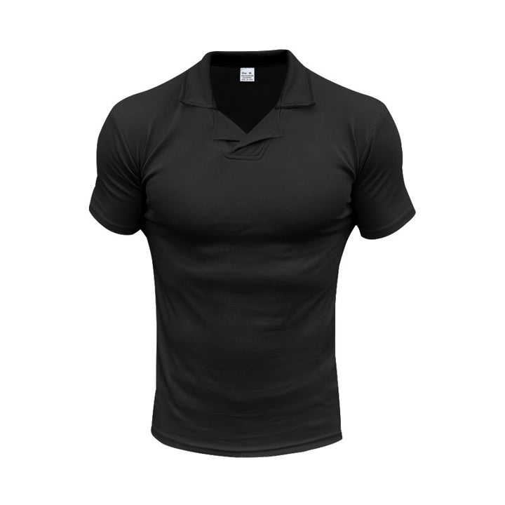 Herren nan schmal geschnittenes Kurzarm-Polo mit offenem Hemdkragen und elastischem Baumwollstretch Drune