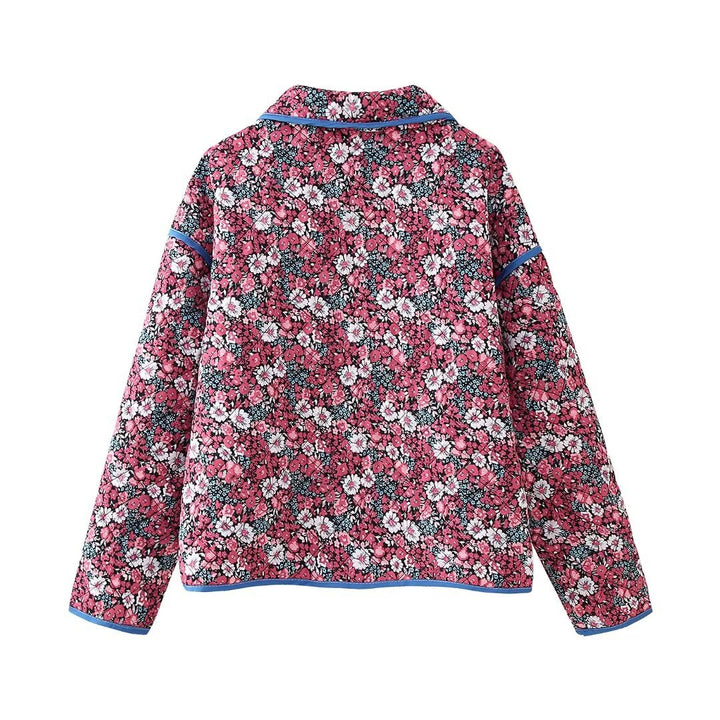 Damen nan gesteppte Kurzjacke mit floralem Microprint, Rundkragen, kontrastpaspel und aufgesetzten Taschen Drune
