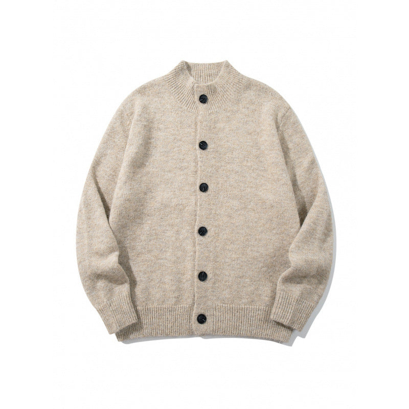 Unisex Boxy-Mohair‑Mix‑Cardigan mit halbhohem Kragen und durchgehender Knopfleiste Drune