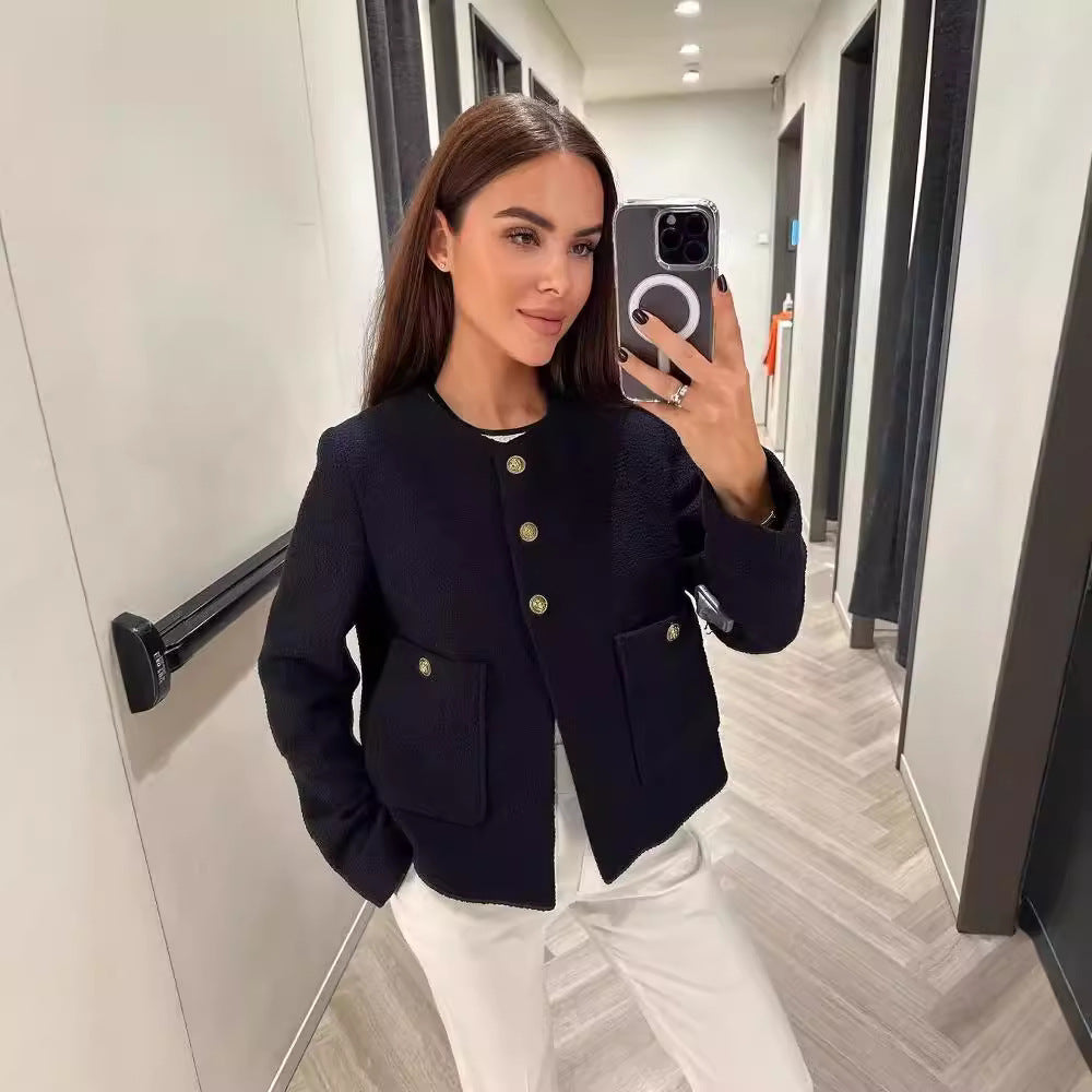 Damen Modische Tweedjacke mit strukturiertem Gewebe Drune