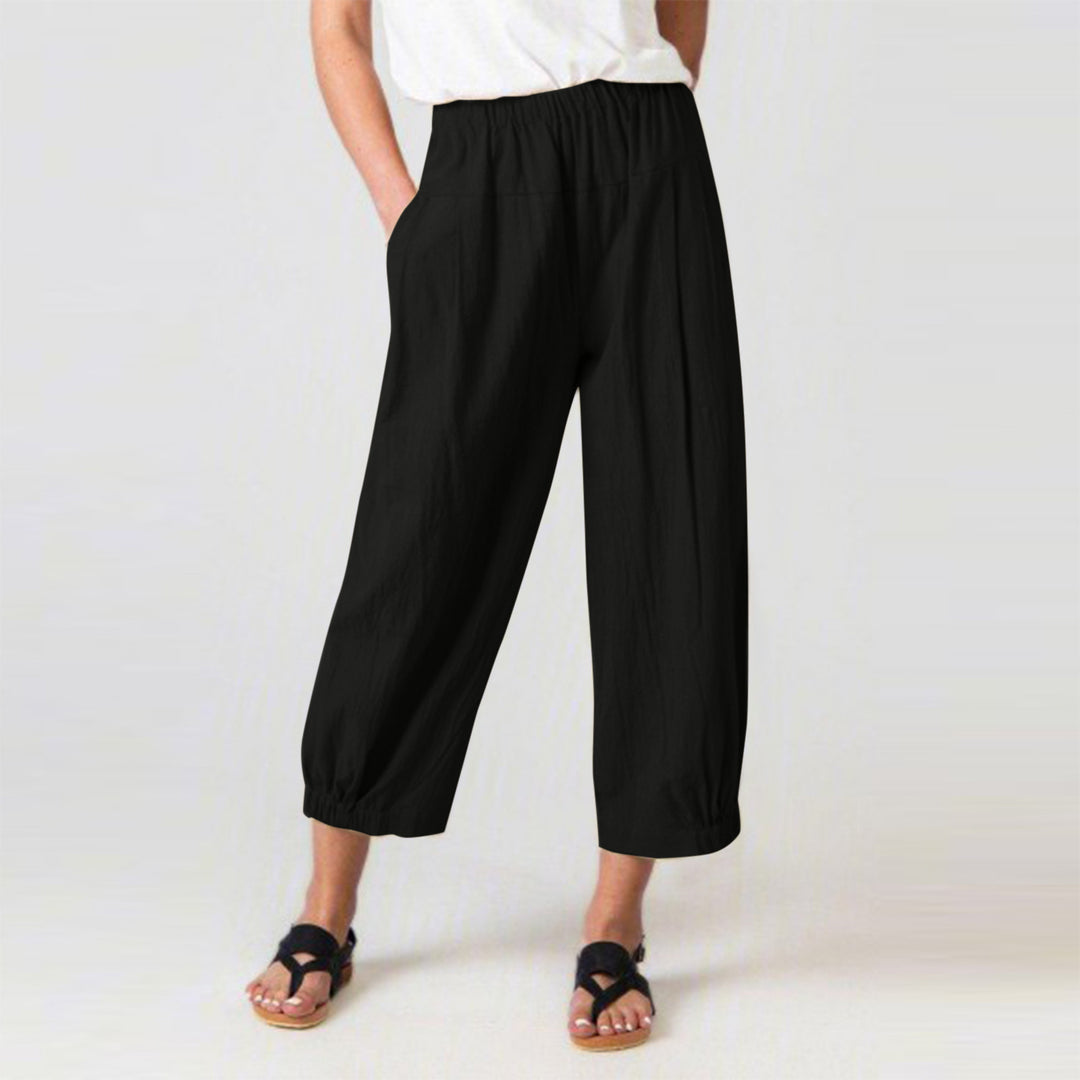 Damen lässige Palazzo-Hose mit elastischem Bund und Seitentaschen Drune
