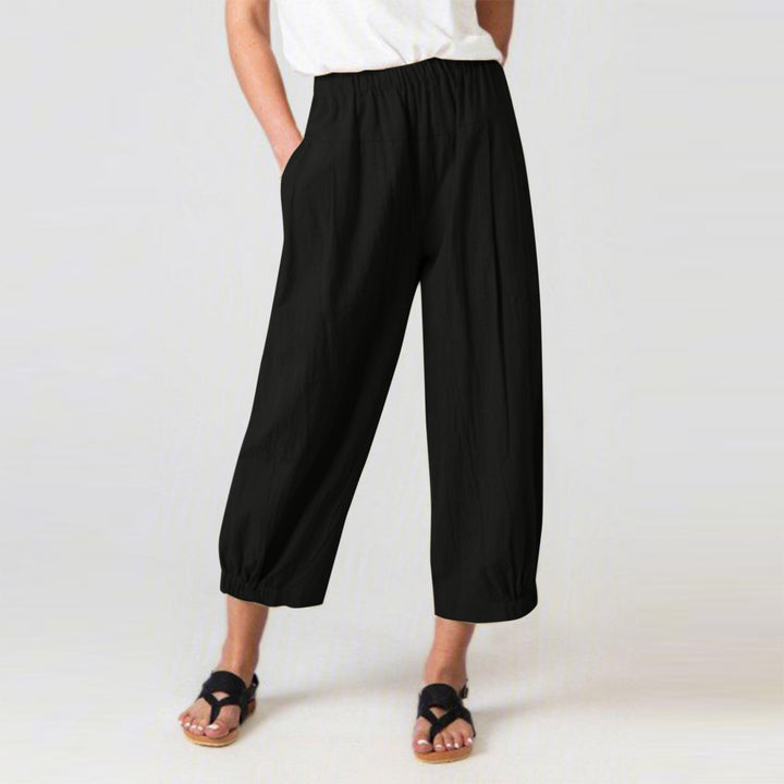 Damen lässige Palazzo-Hose mit elastischem Bund und Seitentaschen Drune
