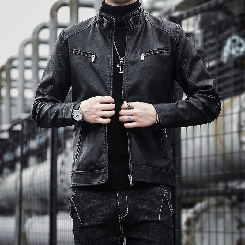Herren Stilvolle Kunstlederjacke Drune