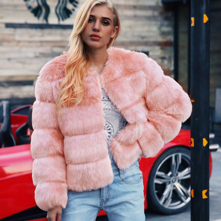 Damen Flauschige Kunstpelzjacke mit voluminösen Ärmeln und elegantem Schnitt Drune