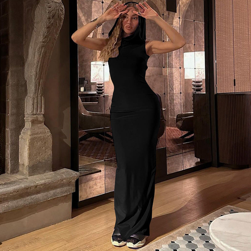 Damen Elegantes Maxikleid mit Kapuze und figurbetonter Silhouette Drune