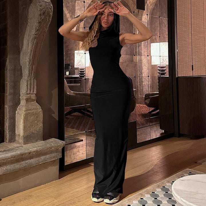 Damen Elegantes Maxikleid mit Kapuze und figurbetonter Silhouette Drune